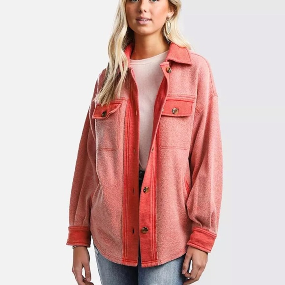 BKE Reverse Fleece Shacket Large - Picture 1 of 10